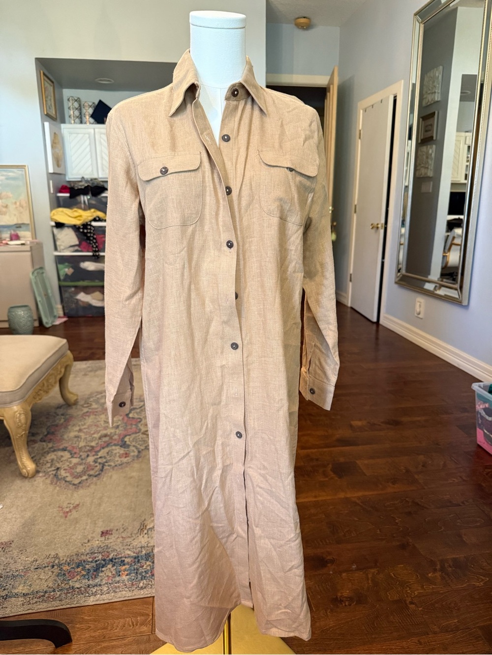 Light Tan Linen Shirt Dress